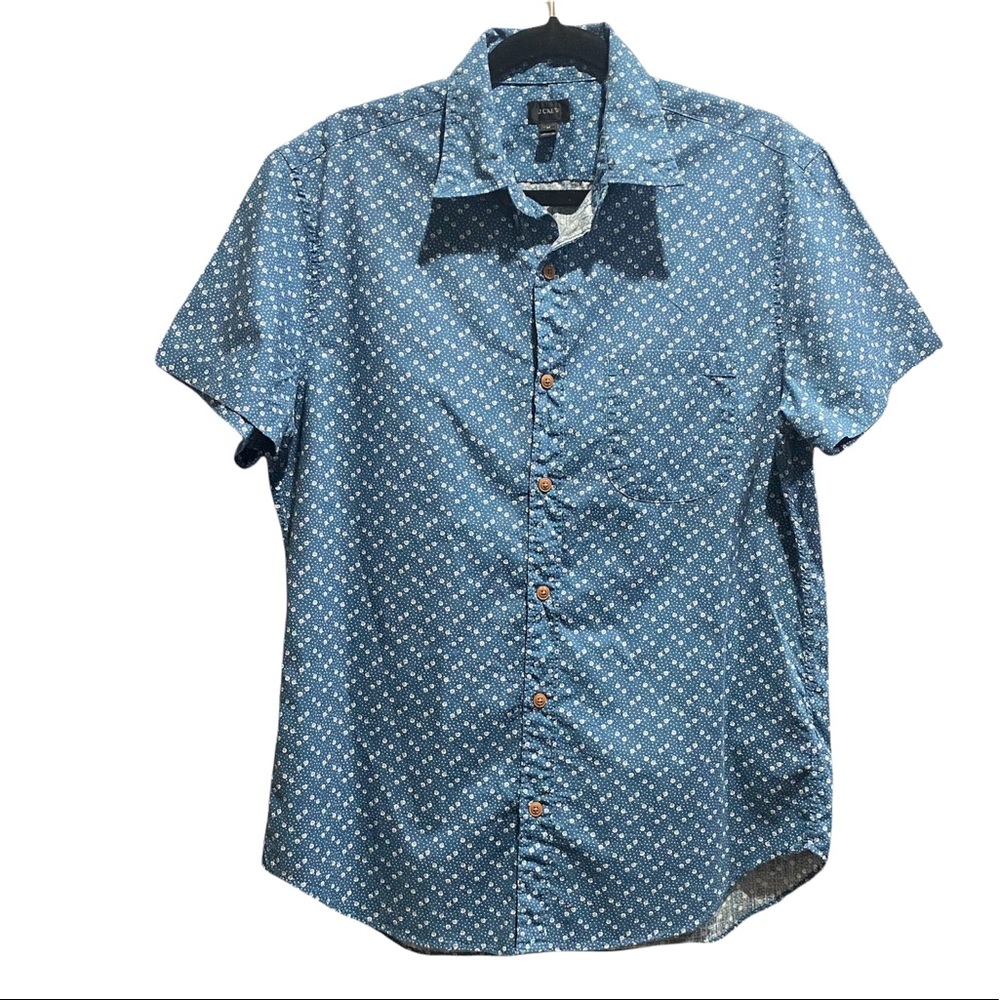 J. Crew Mens Button Down Shirt Short Sleeve  Blue / White size Medium
